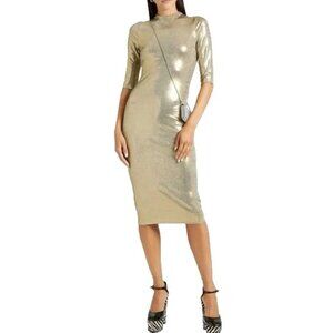 NWT ALICE + OLIVIA "Delora" Metallic Fitted Midi Dress size 6